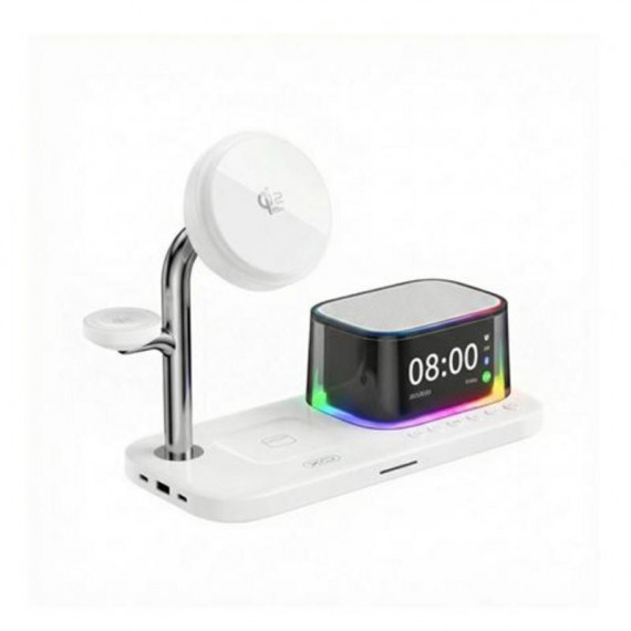 Estación de Carga Inalámbrica 5 en 1 XO CX045 Blanca con Altavoz BLUETOOTH y Led
