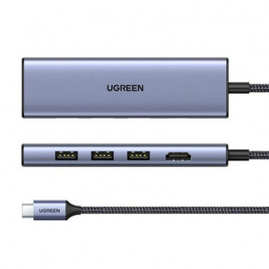 Hub Ugreen CM511 USB-C a 3xUSB-A 3.0/1xHDMI/Lector de Tarjetas Plata (20956A)