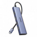 Hub Ugreen CM511 USB-C a 3xUSB-A 3.0/1xHDMI/Lector de Tarjetas Plata (20956A)