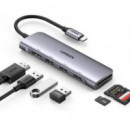 Hub Ugreen CM511 USB-C a 3xUSB-A 3.0/1xHDMI/Lector de Tarjetas Plata (20956A)