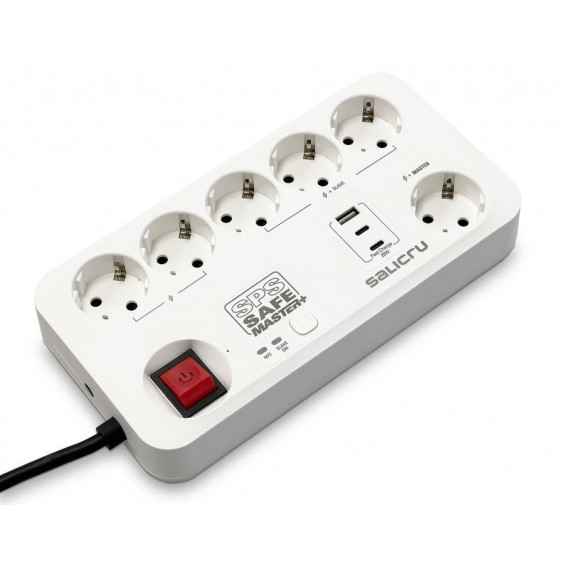 Regleta SALICRU SPS Safe Master 6xSchuko 1xUSB-A 2xUSB-C Cable 1.4m con Interruptor Blanca (680DA000004)