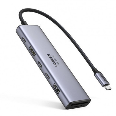 Hub Ugreen Revodok USB-C 7 en 1 con HDMI 4K y Lector SD Gris (45521)