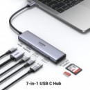 Hub Ugreen Revodok USB-C 7 en 1 con HDMI 4K y Lector SD Gris (45521)
