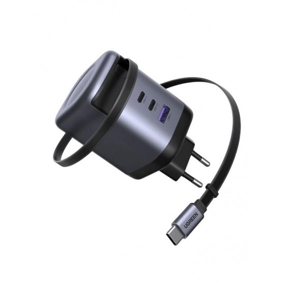 Cargador UGREEN X616 Gan 100W 1XUSB-A 2XUSB-C con Cable Usb-c Retráctil (65828)