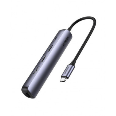 Replicador de Puertos Ugreen USB-C con HDMI, Ethernet, USB 3.0 y PD 100W Gris (UG10919)