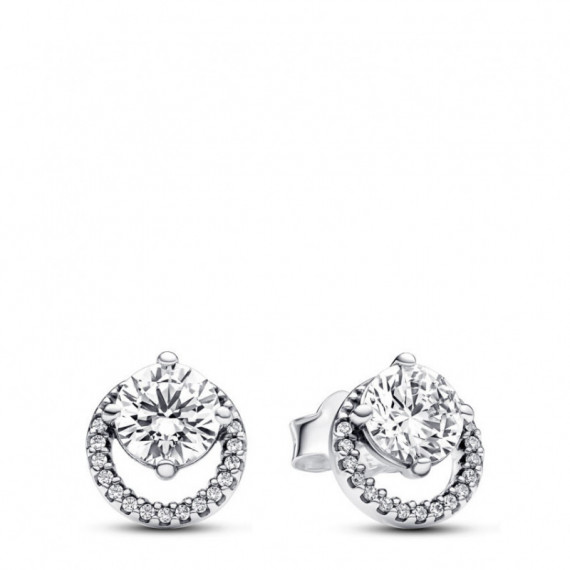 PANDORA Pendientes de Botón en Plata de Ley Halo Redondo Brillante 291248C01