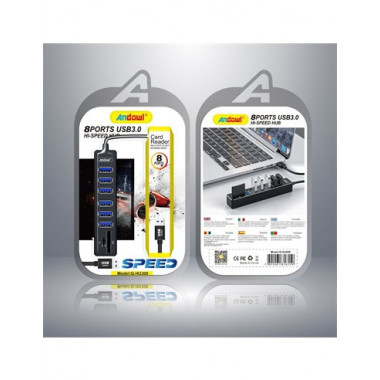 ANDOWL Hub 6xUsb 3.0 Con Lector De Tarjeta sd y micro sd  Q-HU300 Negro