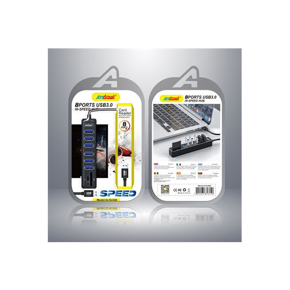 ANDOWL Hub 6xUsb 3.0 Con Lector De Tarjeta sd y micro sd  Q-HU300 Negro