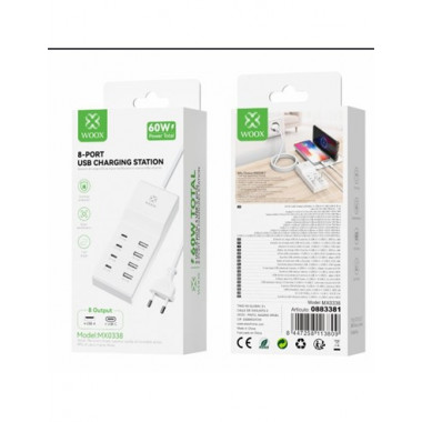 Woox Estacion de Carga 8 Puertos 4XUSB A/4XTIPO C 60W MX0338  LALO