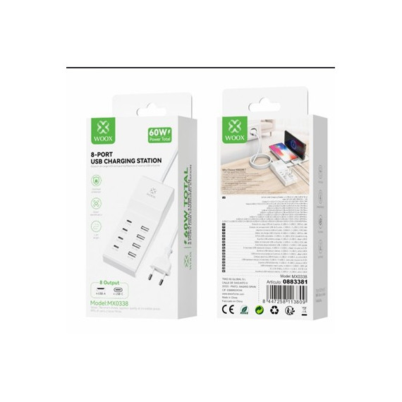 Woox Estacion de Carga 8 Puertos 4XUSB A/4XTIPO C 60W MX0338  LALO