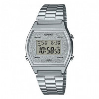 CASIO B640WDG-7 Reloj Digital Unisex - Caja Plateada con Esfera Brillante, Pulsera de Acero Inoxidable, Retro, Wr 50M - Guanxe A