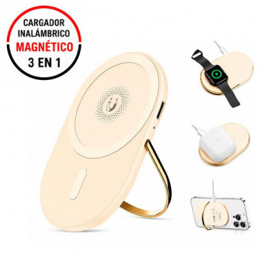 Cargador Inal&aacute;mbrico Magnetico 3 en 1 Beige XO