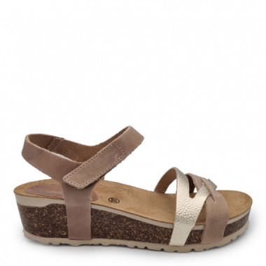 Nature Feet Sandalias con una sutil cu&ntilde;a 5803-BEIGE-BUGUI PLATINO