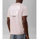 Camiseta Calvin Klein Block font ceniza rosa