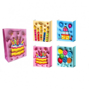 Bolsas de Papel Mediana S&iacute;mil 3D Cumplea&ntilde;os 6716