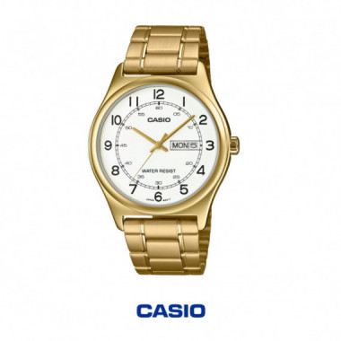 Casio MTP-V006G-7B | Reloj anal&oacute;gico dorado con d&iacute;a y fecha