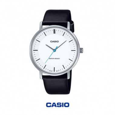 CASIO MTP-VT04L-7E | Reloj Anal&oacute;gico Blanco con Correa de Piel Negra
