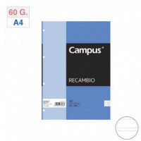 Recambio CAMPUS A4 100 Hojas 4 Taladros 60 G Doble Raya 2,5 Mm - Guanxe Atlantic Marketplace
