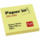 Notas Autoadhesivas PLUS OFFICE 75X75 Mm Amarillas Zig-zag