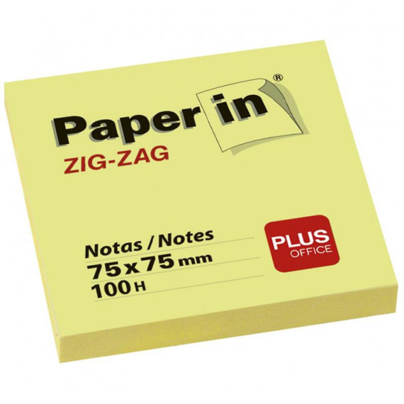 Notas Autoadhesivas PLUS OFFICE 75X75 Mm Amarillas Zig-zag