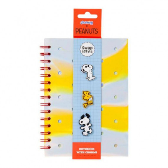 Libreta A5 de Papel Reciclado a Rayas con Charms de PEANUTS Snoopy y Woodstock