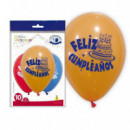 Bolsa de 10 Globos Feliz Cumpleaños con Tarta