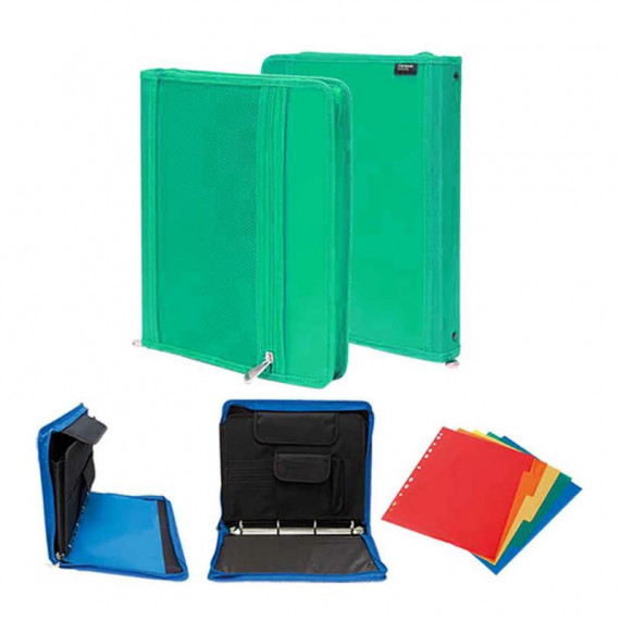 Carpeta CAMPUS A4 con 4 Anillas de 30 Mm y Cremallera de Color Verde