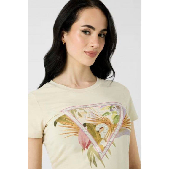 Ss Cn Palm Triangle Tee Pearl Oyster  GUESS
