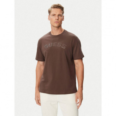 Anton Cn Ss T-shirt Chocolate Brownie  GUESS