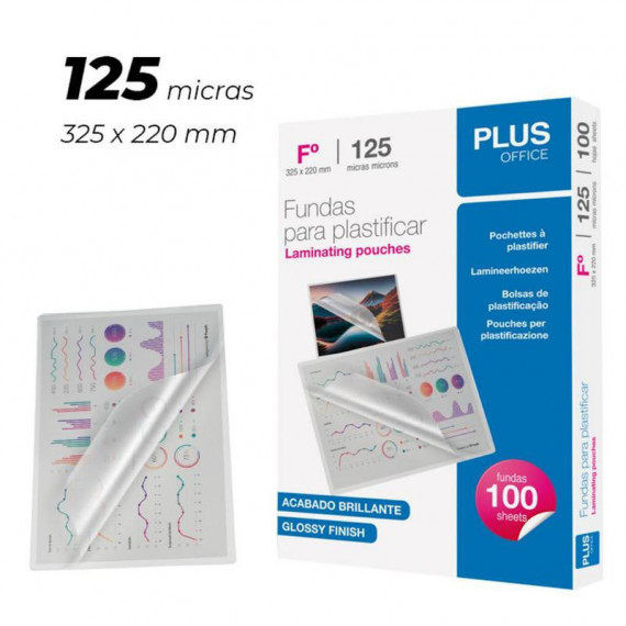 Fundas para Plastificar Folio PLUS OFFICE 325X220 Mm 125 Micras