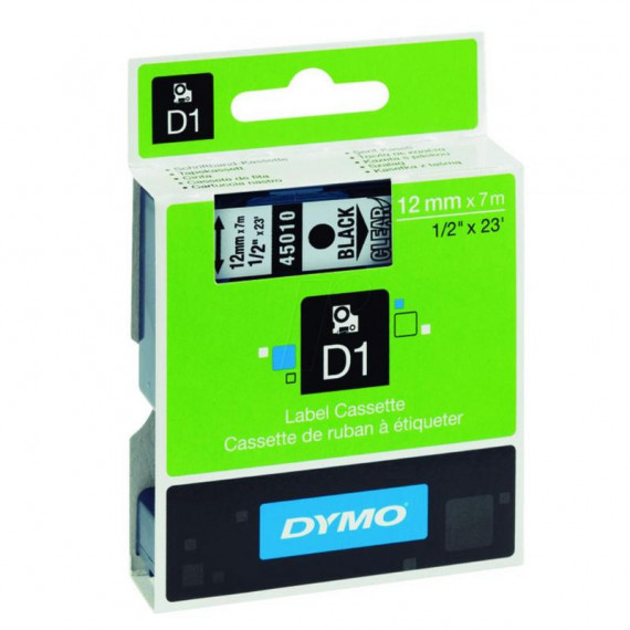 Cinta DYMO 12 Mm X 7 M Negro sobre Transparente 45010