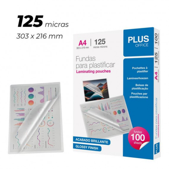 Fundas para Plastificar PLUS OFFICE A4 303X216 Mm 125 Micras