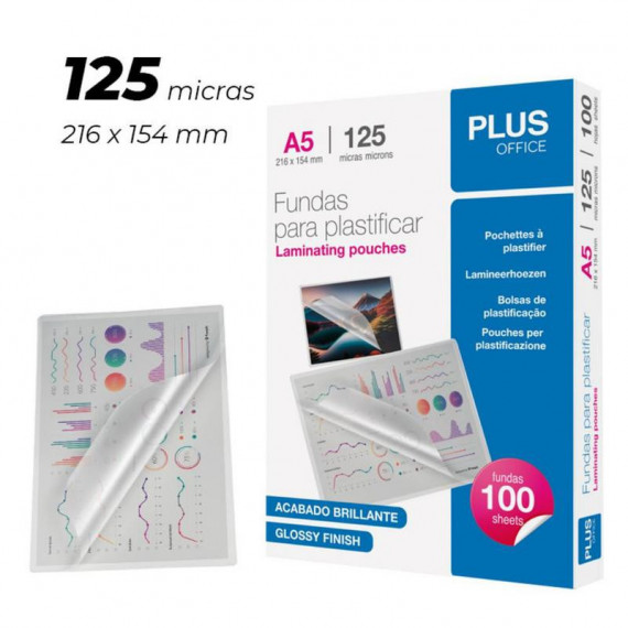 Fundas para Plastificar PLUS OFFICE A5 216X154 Mm 125 Micras