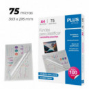 Fundas para Plastificar PLUS OFFICE A4 303X216 Mm 75 Micras
