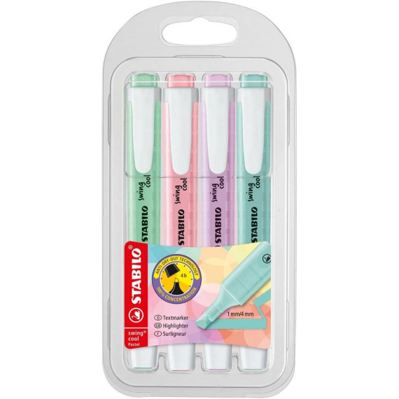 Estuche de 4 Marcadores Fluorescentes STABILO Swing Cool Pastel