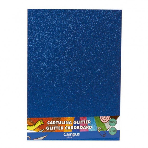 Cartulina A4 con Purpurina Azul Bolsa de 3 Unidades
