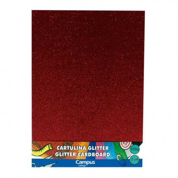 Cartulina A4 con Purpurina Roja 3 Unidades