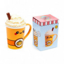 Taza de Cerámica con Tapa FOODIEMALS Boba Té con Burbujas