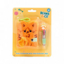 Mini Bloc de Notas de Peluche con Gatos Beans y Bolígrafo Multicolor de 4 Colores