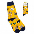 Calcetines de Algodón con Diseño de Gatos Naranja