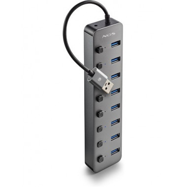 NGS Hub USB 8 Puertos 3.0 5GBPS con Interruptor y Alimentacion Ihub