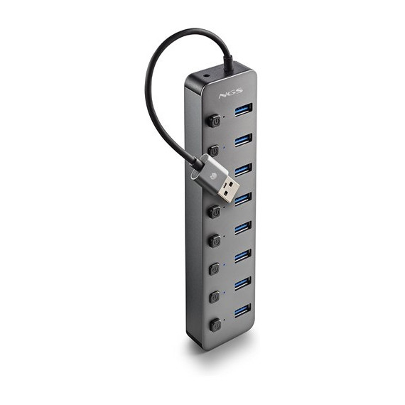 NGS Hub USB 8 Puertos 3.0 5GBPS con Interruptor y Alimentacion Ihub