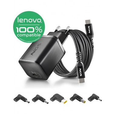 NGS Cargador para Portatil Lenovo  Tipo C Bud 65W -l con 5 Clavijas