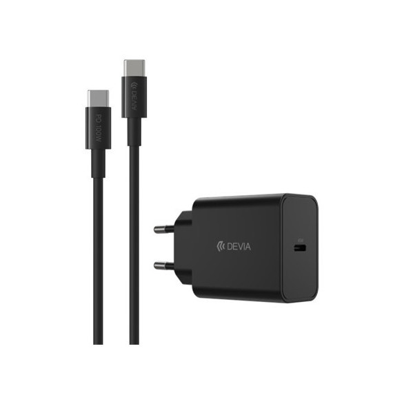 DEVIA Cargador Red Tipo C+ Cable Datos Tipo C M/m 45W Negro