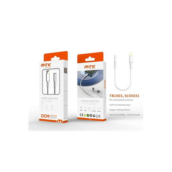 MTK  Adaptador Lightning/m a Jack 3.5MM/H TB1503