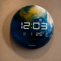 CL-INDIA Timemark - Reloj de Pared Digital Decoración Tierra con Temperatura, Calendario y Pantalla LED