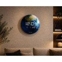 CL-INDIA Timemark - Reloj de Pared Digital Decoración Tierra con Temperatura, Calendario y Pantalla LED