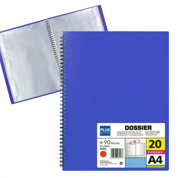 Carpeta con 20 Fundas y Espiral Azul  PLUS OFFICE