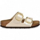 SANDALIA 2 HEBILLAS METALIZADA PERLA