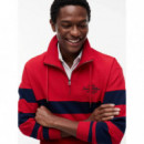 NAUTICAL BLOCK STRIPE 1/4 ZIP MEDIUM RED